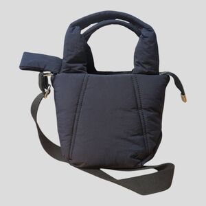 Street Level Hazel Mini Nylon Puffy Tote Rare Navy w Black Strap